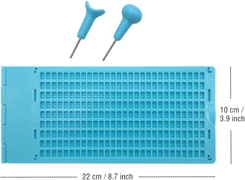 VISIONU 9 Lines 28 Cells Braille Writing Slate with 2 pcs Styluses, Braille Slate Kit, Blue - Image 1